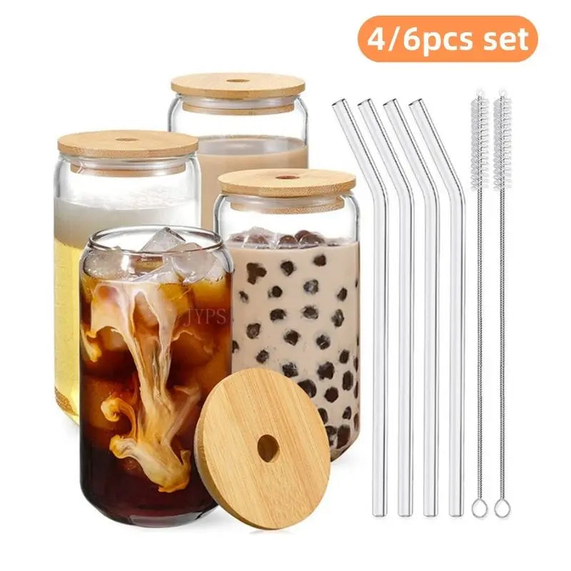 Glass cup with lid and straw. 🥤