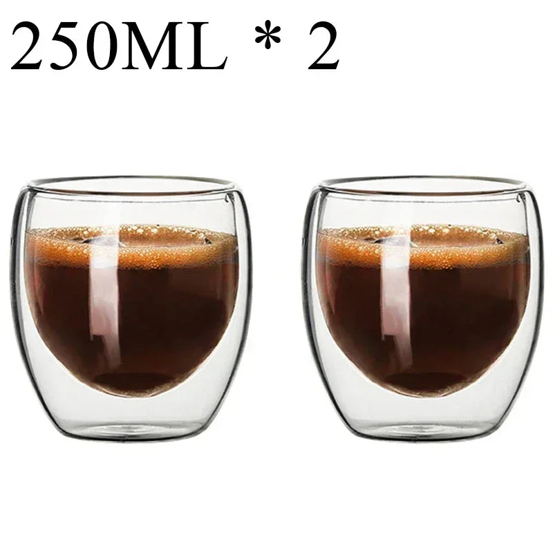 Double-wall glass mugs – heat-resistant. ☕