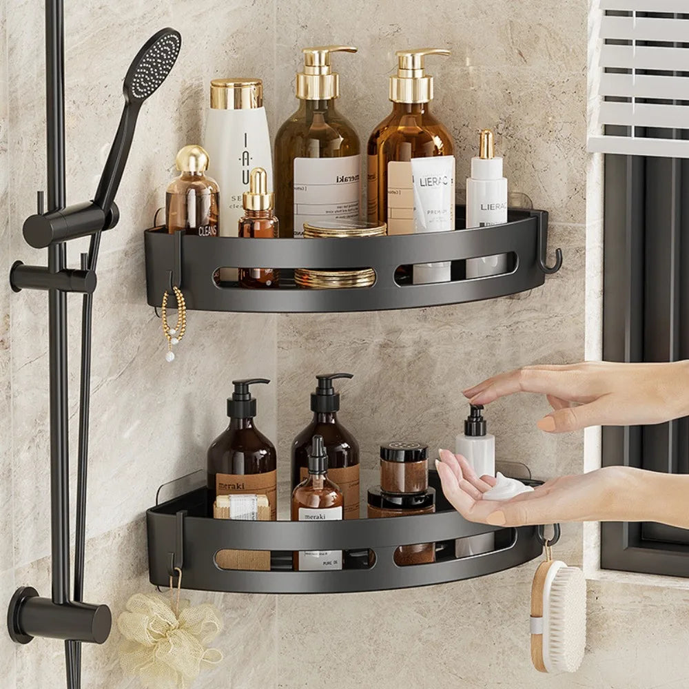 No-drill wall shower shelf.