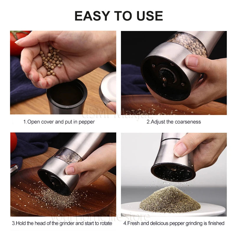 1–2 stainless steel manual pepper grinders for kitchen use.